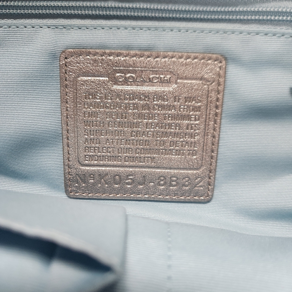 Vintage Coach Powder Blue Gallery Tote Soft Split Suede Metallic Beaded Trim Y2K - Picture 7 of 16